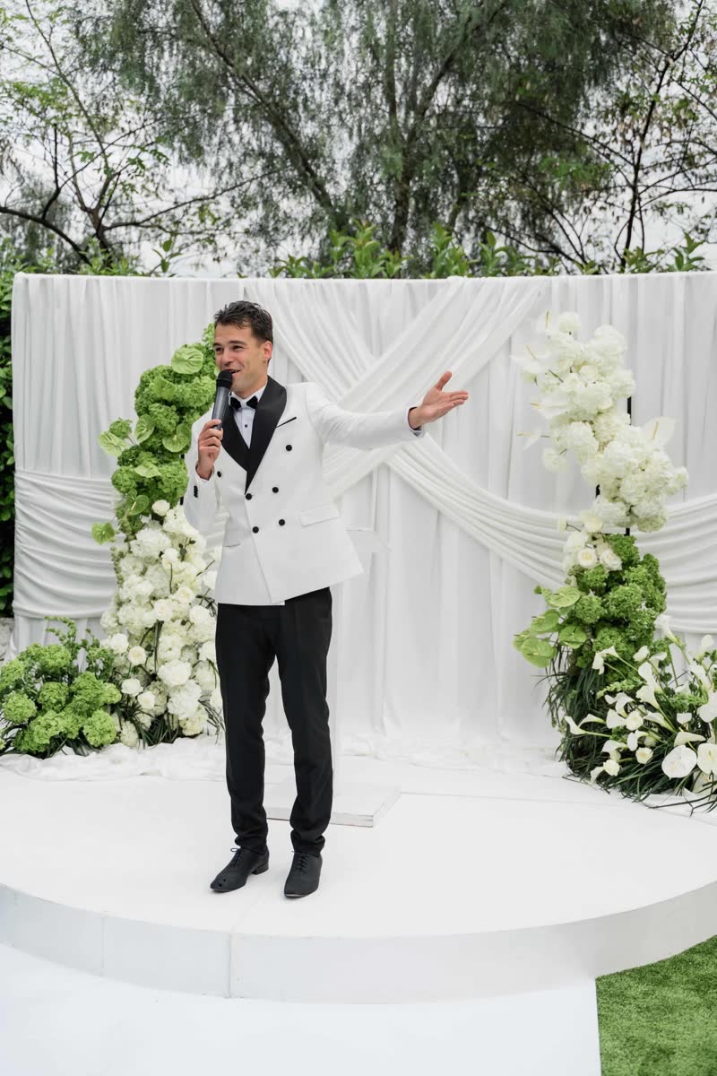 Vova addressing guests during Nuray and Adam's wedding